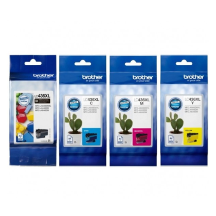 4 Pack Brother LC-436XL Genuine High Yield Ink Cartridges Combo [1BK, 1C, 1M, 1Y]
